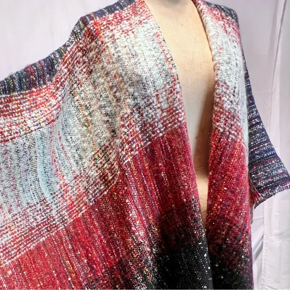 Red gray stripe wrap maxi‎ long length cape shawl poncho scarf pinklicious new